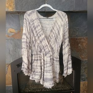4Sienna Grey and white Tie Dye Romper with Faux Wrap Front size large